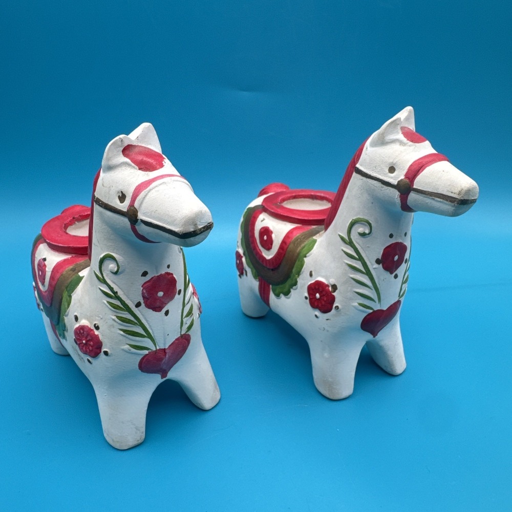 Holt Howard Dala Horse Candle Holders Vintage 60s Japan Figurine Set of 2 Scandi